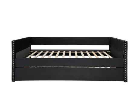Sadie Black Contemporary Modern Trundle Velvet Daybed - Ella Furniture