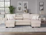 Sahara Beige Double Storage Chaise Sectional w Drop Down Cupholders