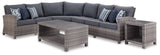 Salem Gray Beach 3-Piece Outdoor Sectional With Chair, Coffee Table And End Table - Ella Furniture