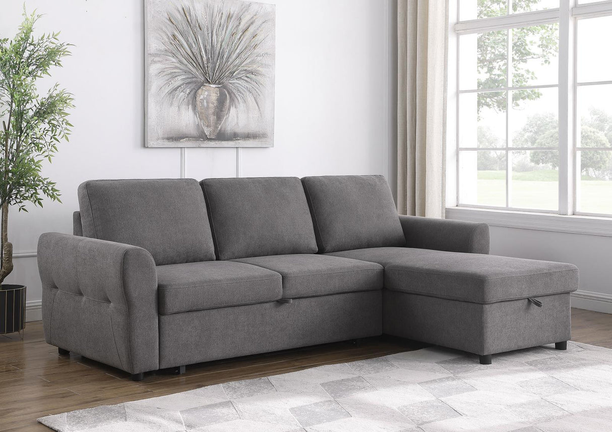 Samantha Upholstered Sleeper Sofa Sectional With Storage Chaise Grey 511088 - Ella Furniture