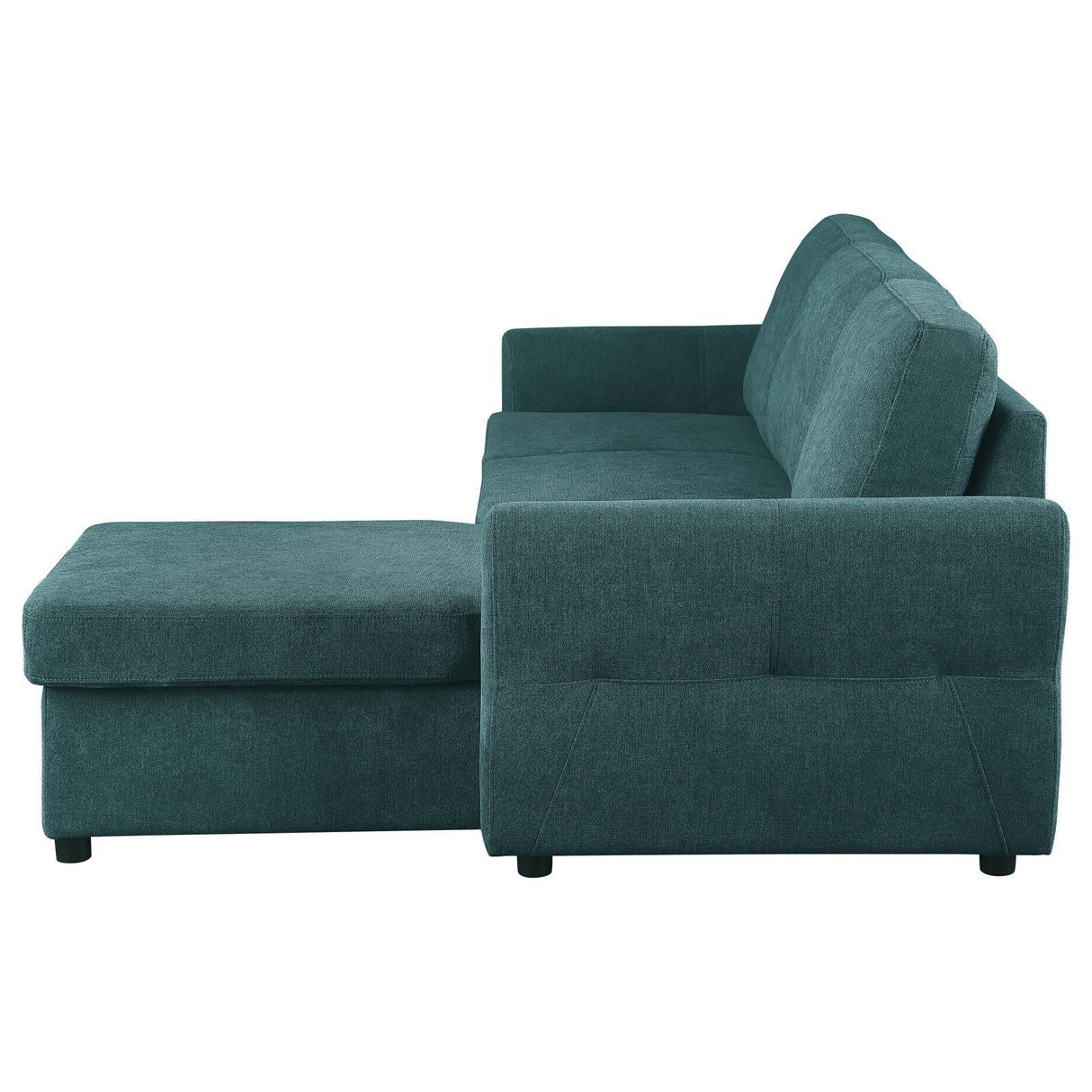 Samantha Upholstered Sleeper Sofa Sectional With Storage Chaise Teal Blue 511087 - Ella Furniture