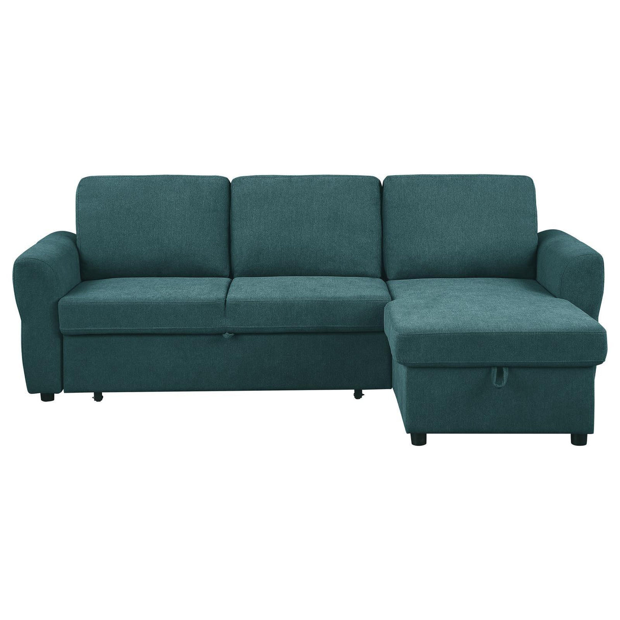 Samantha Upholstered Sleeper Sofa Sectional With Storage Chaise Teal Blue 511087 - Ella Furniture