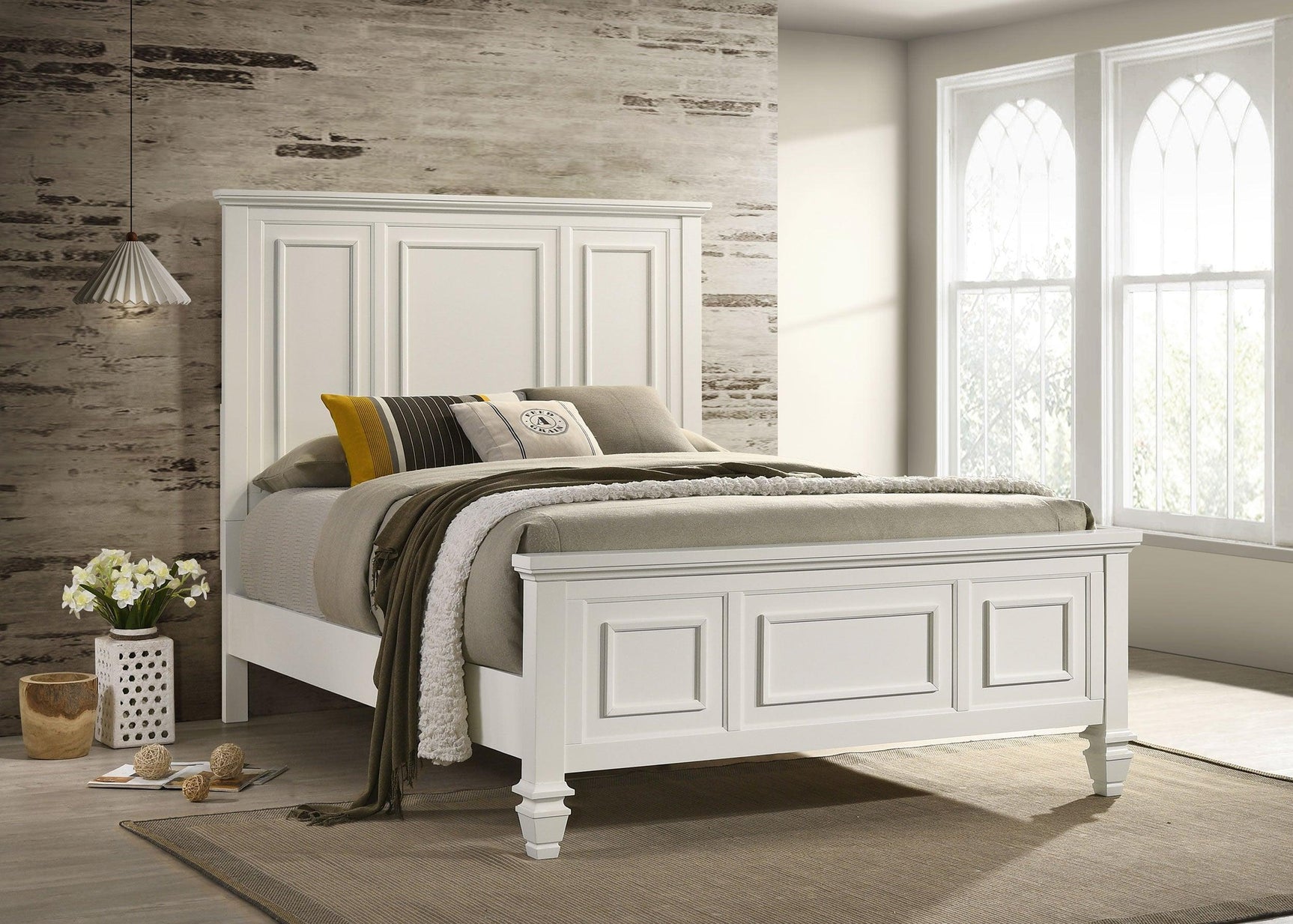 Sandy Beach White High Headboard Panel Bedroom Set - Ella Furniture