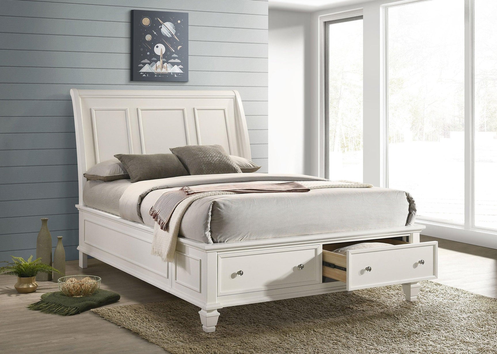 Sandy Beach White Storage Sleigh Bedroom Set - Ella Furniture
