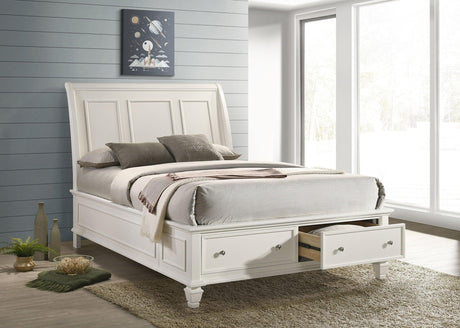 Sandy Beach White Storage Sleigh Bedroom Set - Ella Furniture
