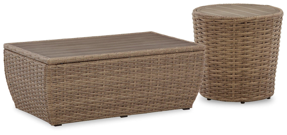 Sandy Beige Bloom Outdoor Coffee Table With End Table - Ella Furniture