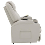 Sanger Upholstered Power Lift Recliner Chair With Massage Champagne 600497P - Ella Furniture