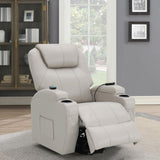 Sanger Upholstered Power Lift Recliner Chair With Massage Champagne 600497P - Ella Furniture