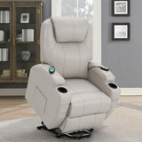 Sanger Upholstered Power Lift Recliner Chair With Massage Champagne 600497P - Ella Furniture