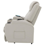 Sanger Upholstered Power Lift Recliner Chair With Massage Champagne 600497P - Ella Furniture