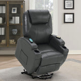 Sanger Upholstered Power Lift Recliner Chair With Massage Charcoal Grey 600498P - Ella Furniture