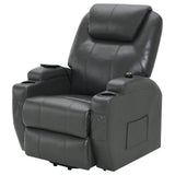 Sanger Upholstered Power Lift Recliner Chair With Massage Charcoal Grey 600498P - Ella Furniture