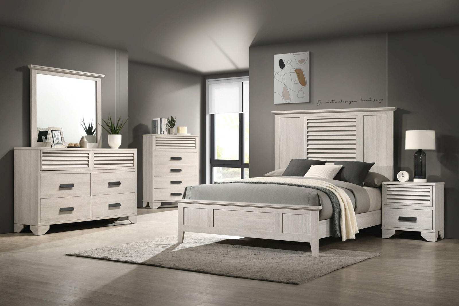Sarter White Modern Contemporary Solid Wood And Veneers King Bed - Ella Furniture
