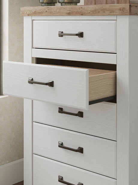 Savonport White/Brown Chest of Drawers detail view