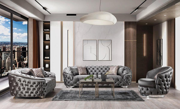 Scarlett Gray Velvet Sofa & Loveseat - Ella Furniture