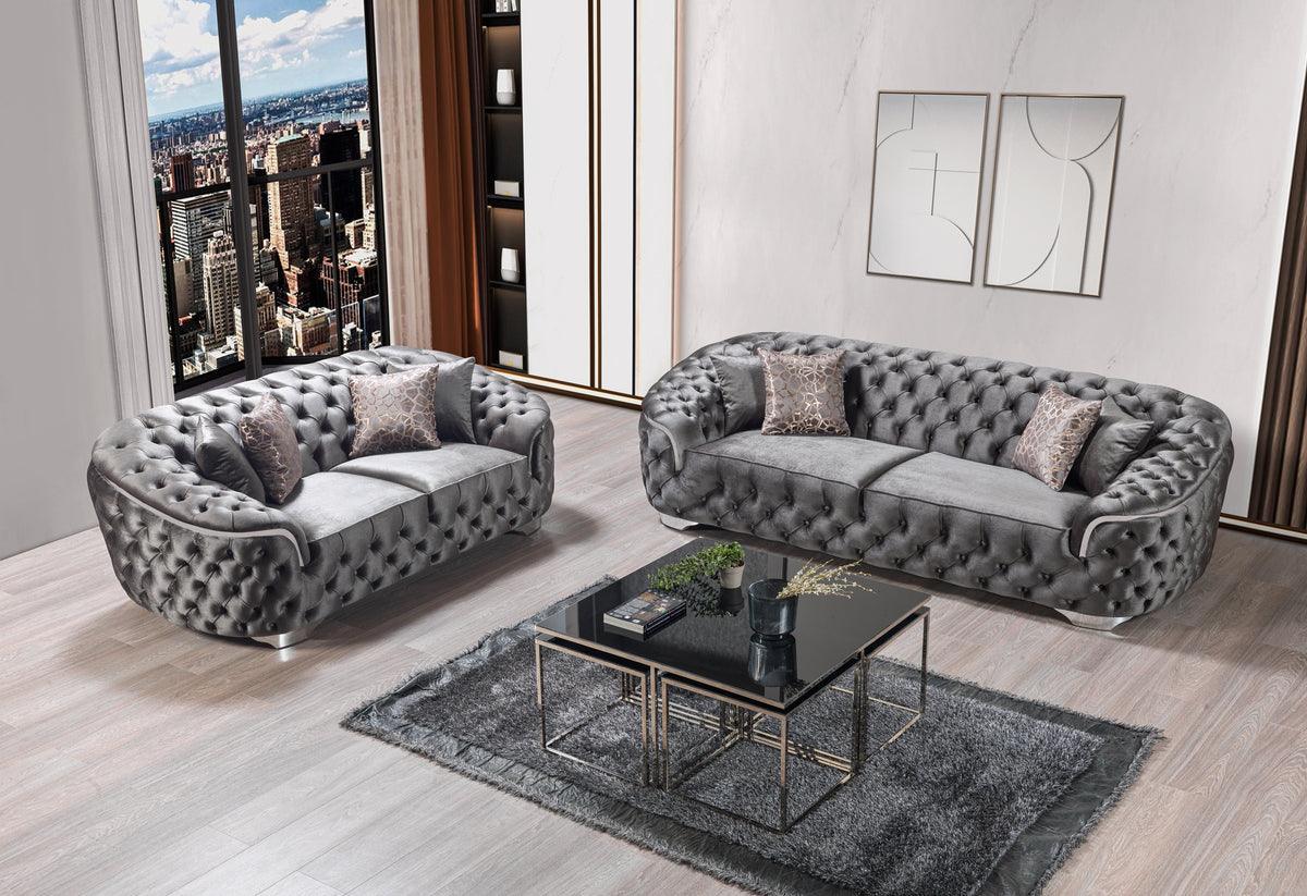 Scarlett Gray Velvet Sofa & Loveseat - Ella Furniture