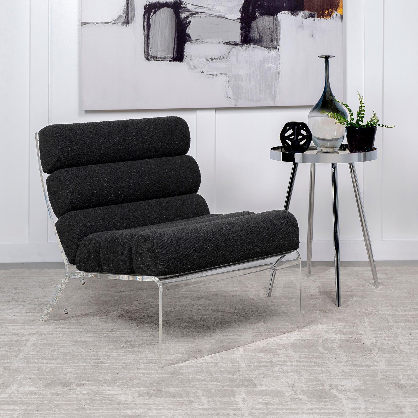 Serreta Boucle Upholstered Armless Accent Chair With Clear Acrylic Frame Black 903162 - Ella Furniture