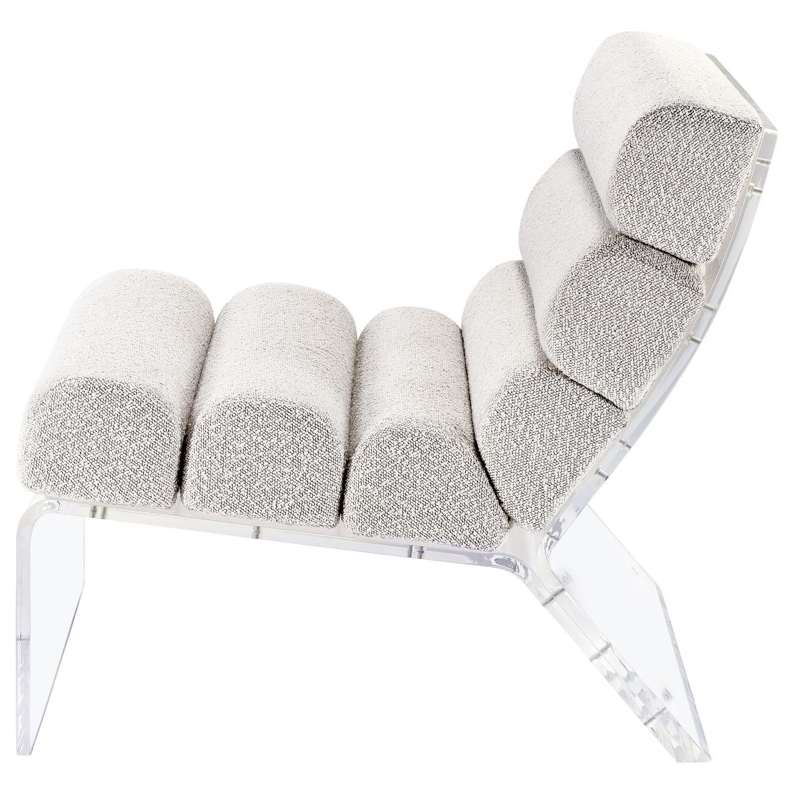Serreta Boucle Upholstered Armless Accent Chair With Clear Acrylic Frame Ivory 903161 - Ella Furniture