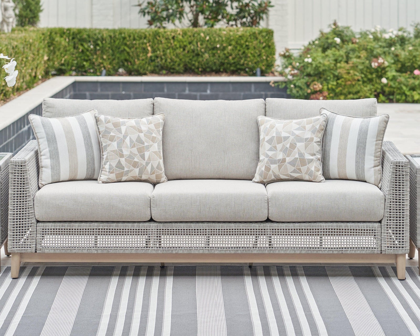Seton Gray Creek Outdoor Sofa And 2 Chairs With Coffee Table - Ella Furniture