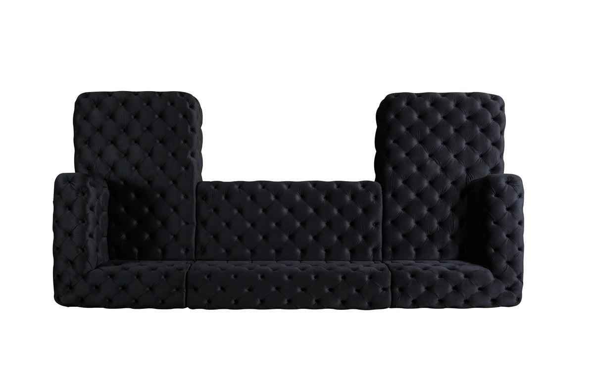 Seva Black Velvet Double Chaise Sectional - Ella Furniture
