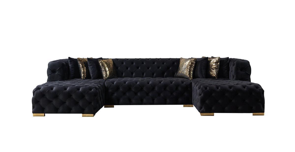 Seva Black Velvet Double Chaise Sectional - Ella Furniture