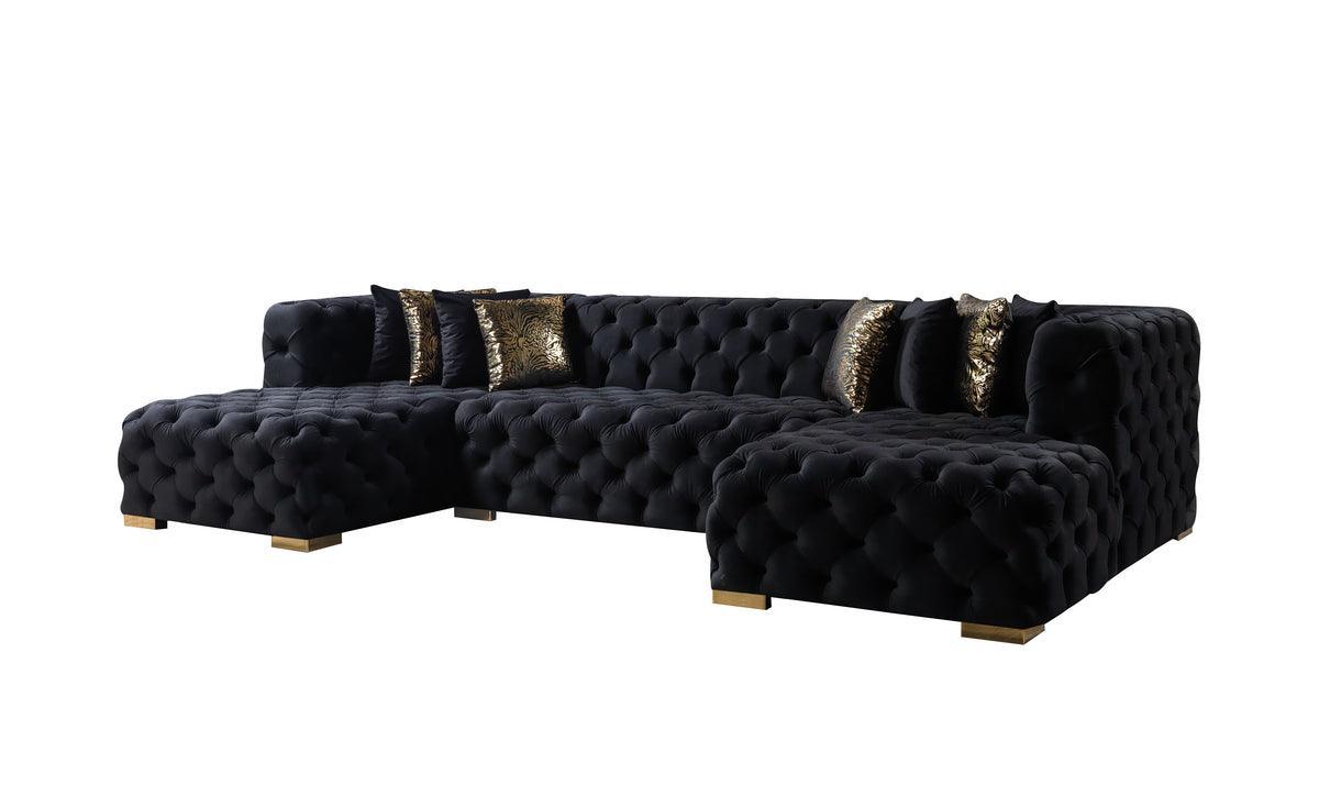 Seva Black Velvet Double Chaise Sectional - Ella Furniture