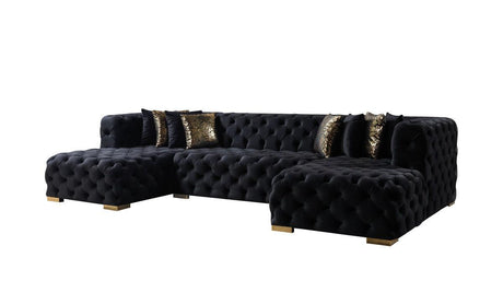Seva Black Velvet Double Chaise Sectional - Ella Furniture