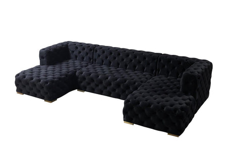 Seva Black Velvet Double Chaise Sectional - Ella Furniture