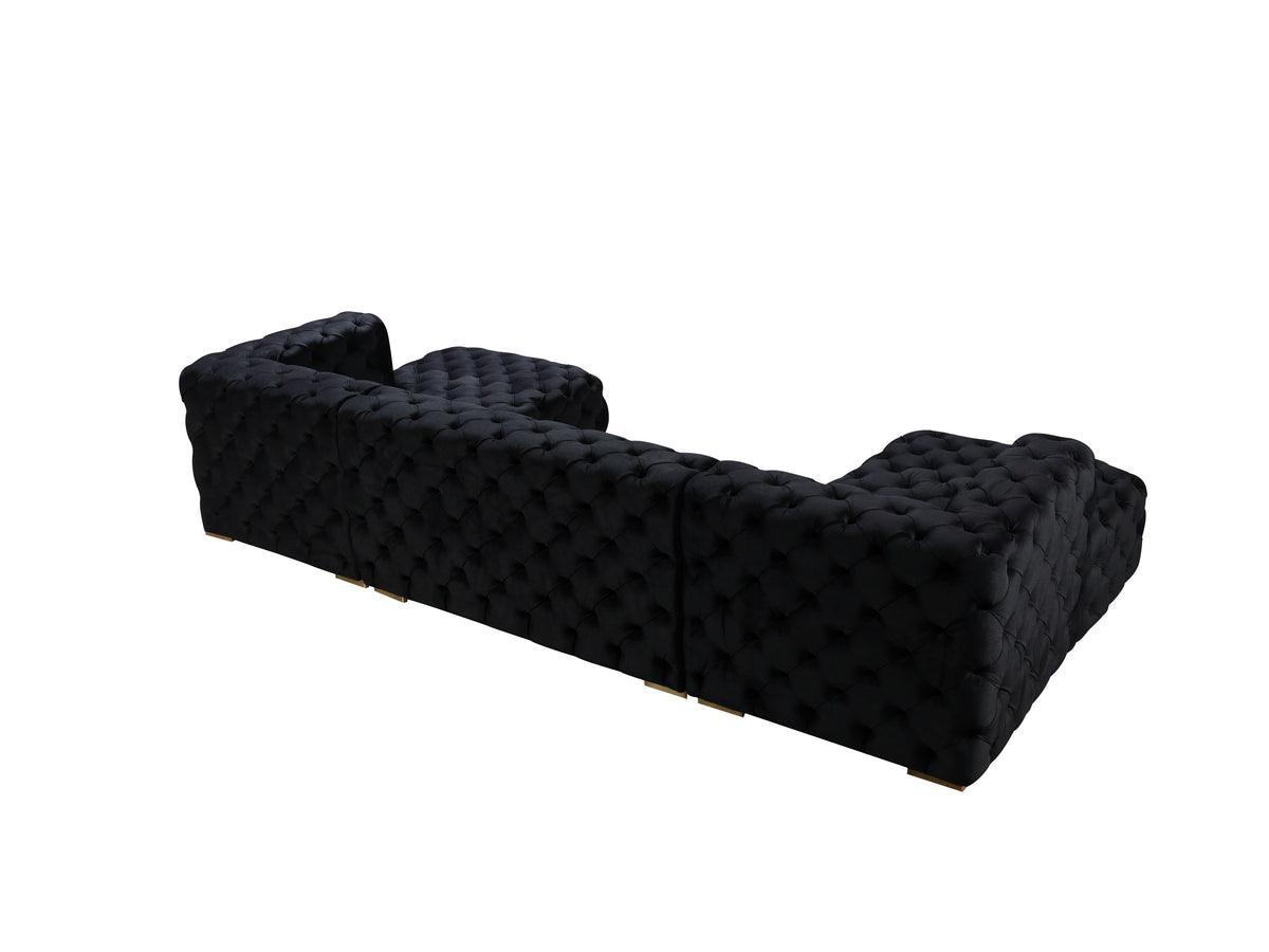 Seva Black Velvet Double Chaise Sectional - Ella Furniture