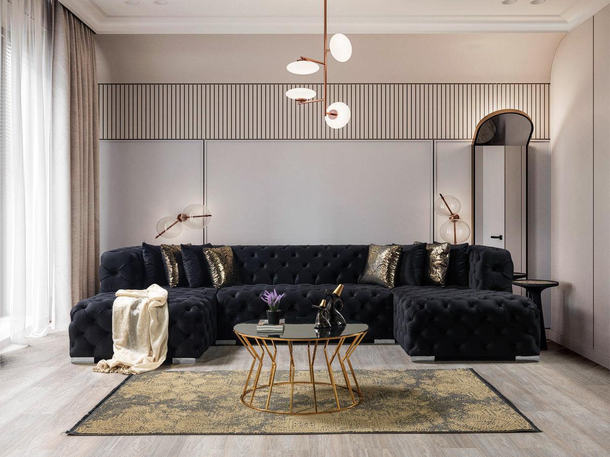 Seva Black Velvet Double Chaise Sectional - Ella Furniture
