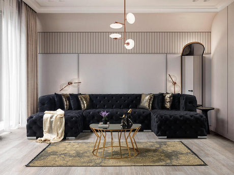Seva Black Velvet Double Chaise Sectional - Ella Furniture