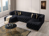 Seva Black Velvet Double Chaise Sectional - Ella Furniture