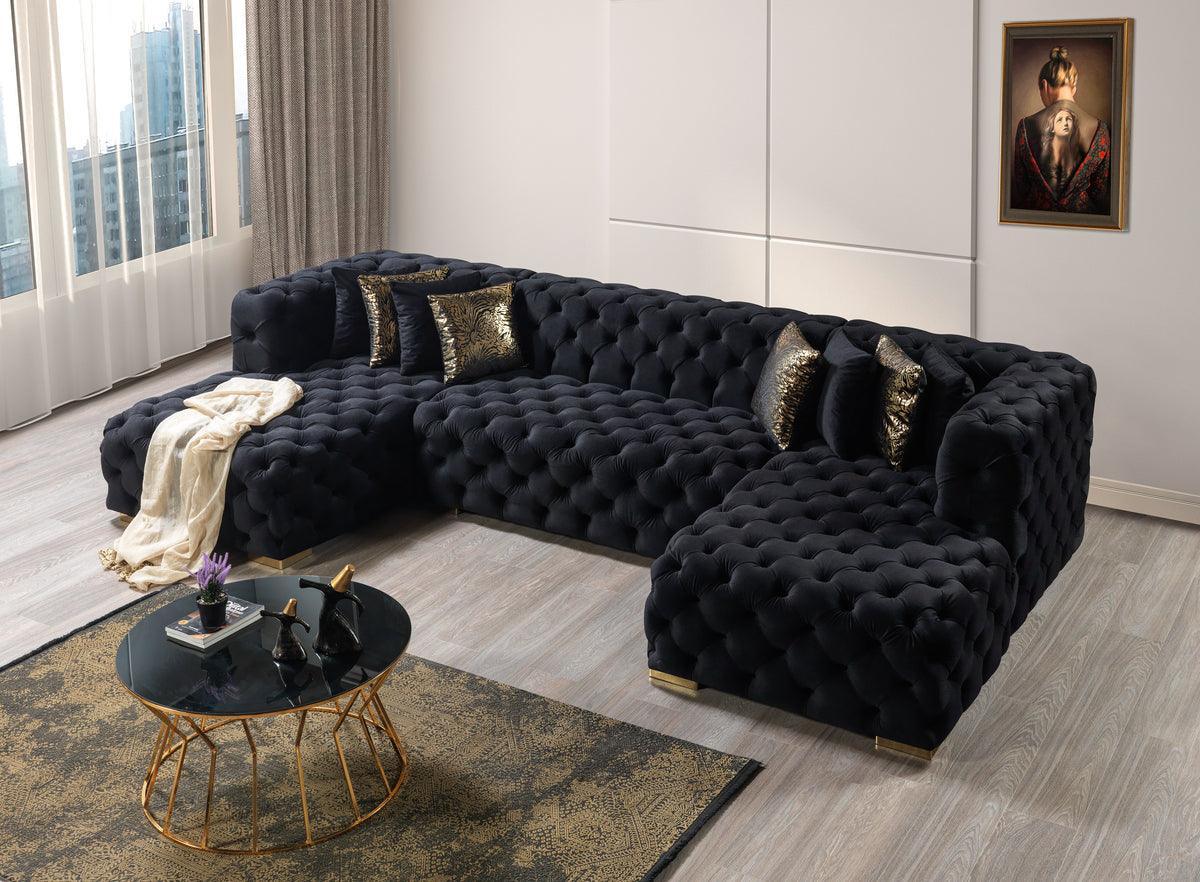 Seva Black Velvet Double Chaise Sectional - Ella Furniture