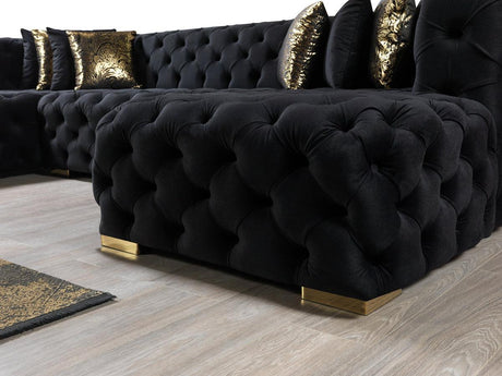 Seva Black Velvet Double Chaise Sectional - Ella Furniture