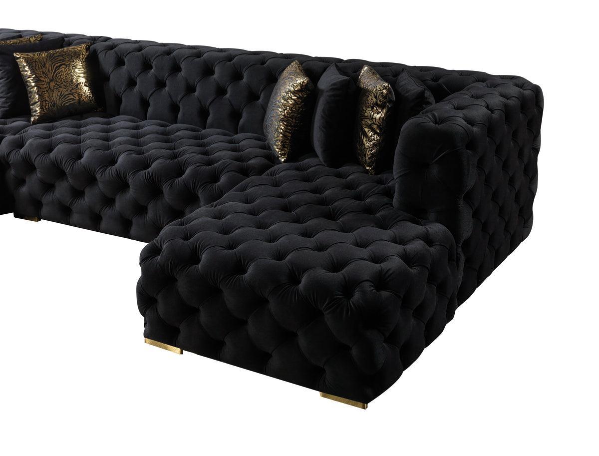 Seva Black Velvet Double Chaise Sectional - Ella Furniture
