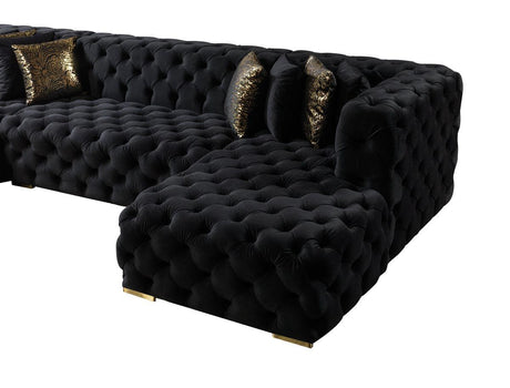 Seva Black Velvet Double Chaise Sectional - Ella Furniture