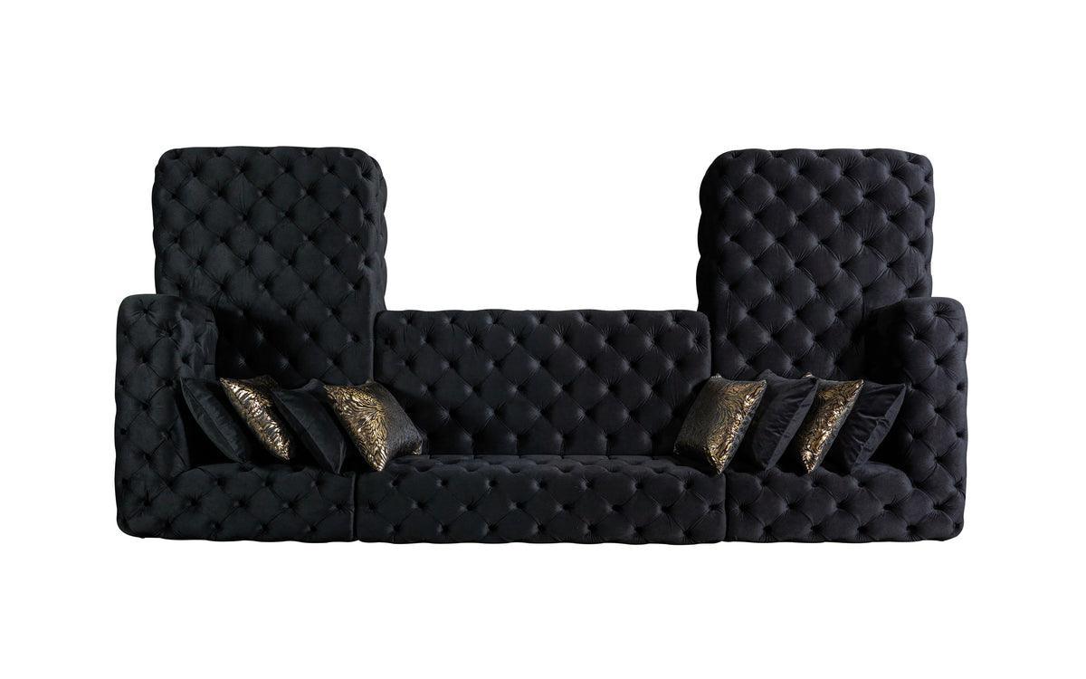 Seva Black Velvet Double Chaise Sectional - Ella Furniture