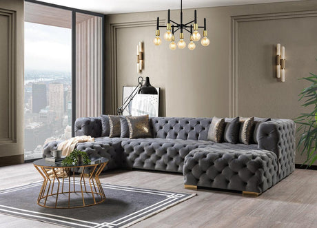 Seva Gray Velvet Double Chaise Sectional - Ella Furniture