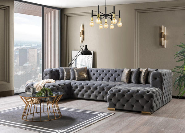 Seva Gray Velvet Double Chaise Sectional - Ella Furniture