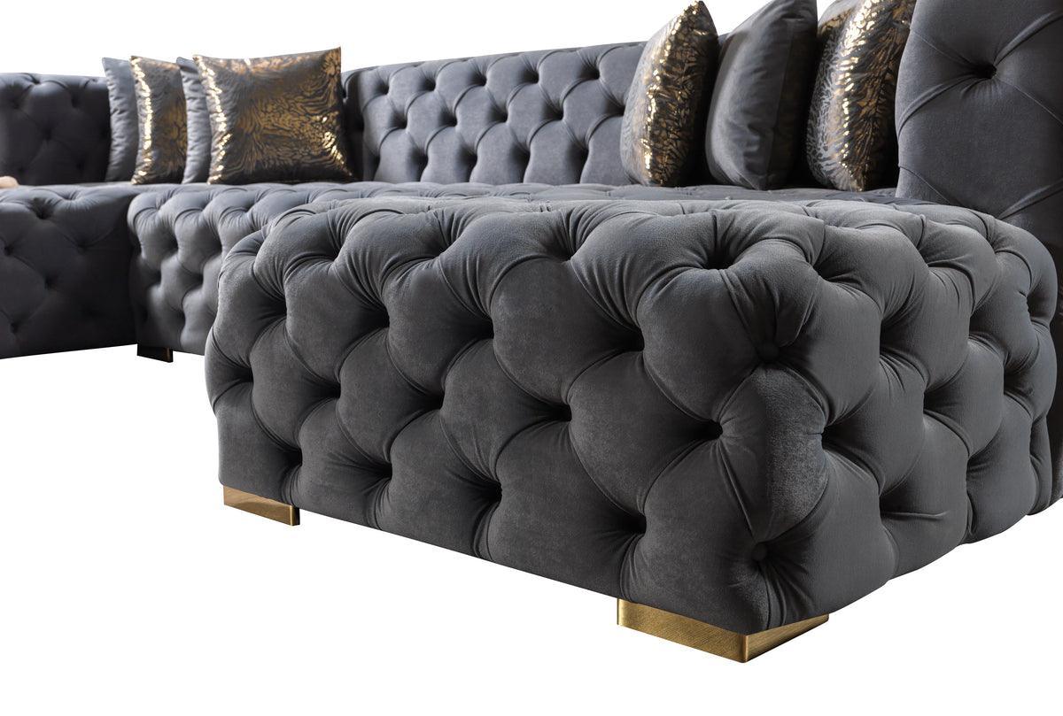 Seva Gray Velvet Double Chaise Sectional - Ella Furniture