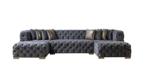 Seva Gray Velvet Double Chaise Sectional - Ella Furniture