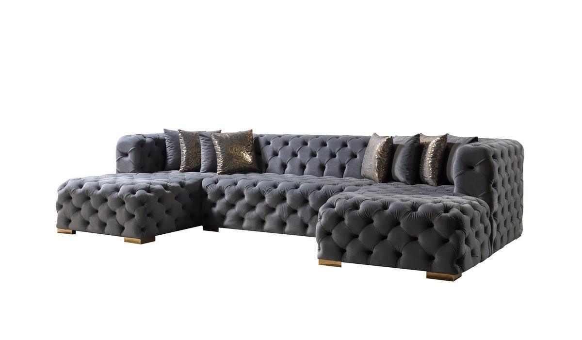 Seva Gray Velvet Double Chaise Sectional - Ella Furniture