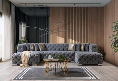 Seva Gray Velvet Double Chaise Sectional - Ella Furniture