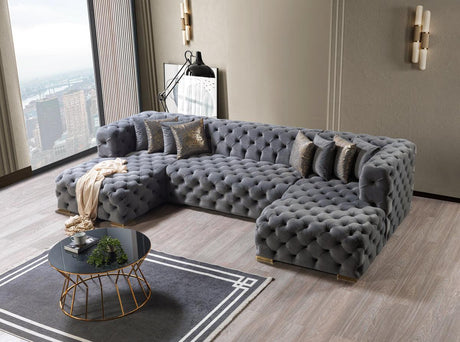 Seva Gray Velvet Double Chaise Sectional - Ella Furniture