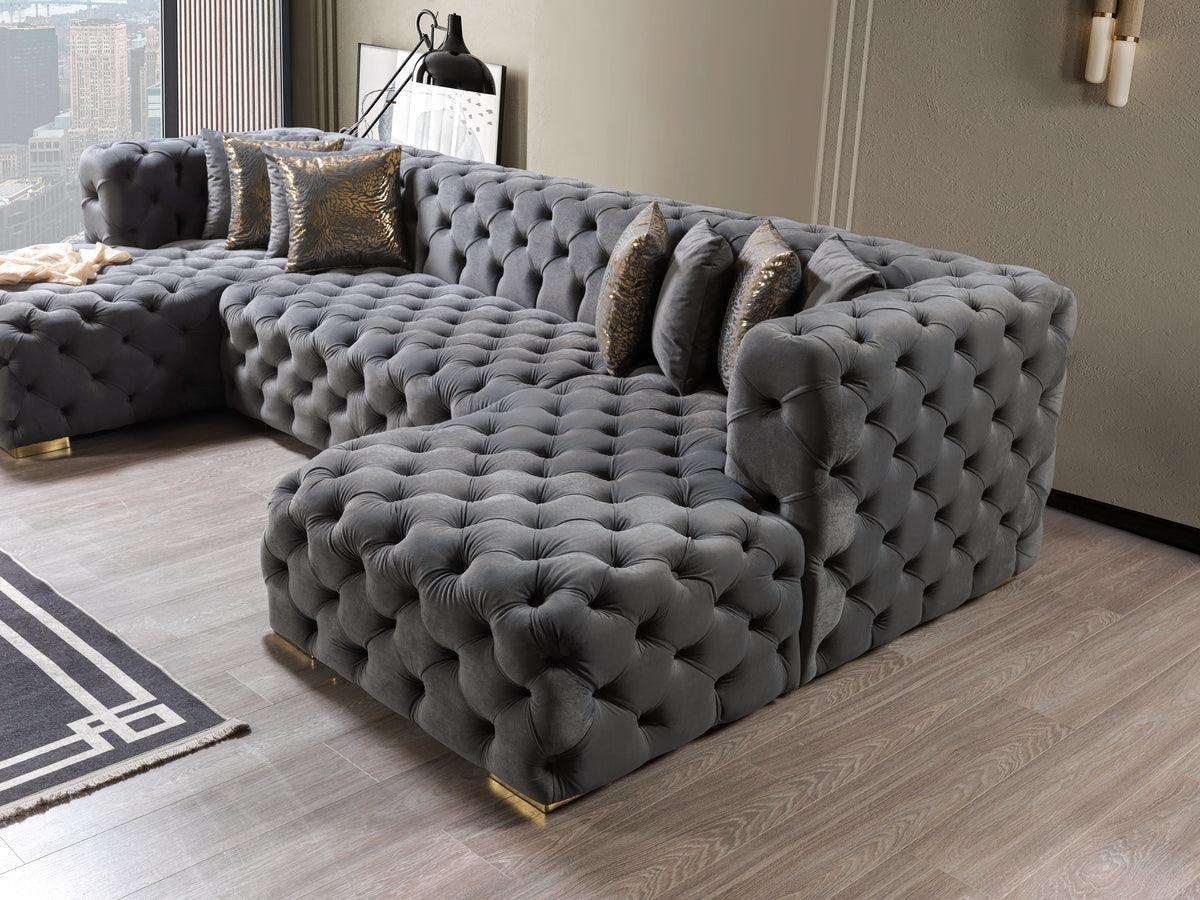 Seva Gray Velvet Double Chaise Sectional - Ella Furniture