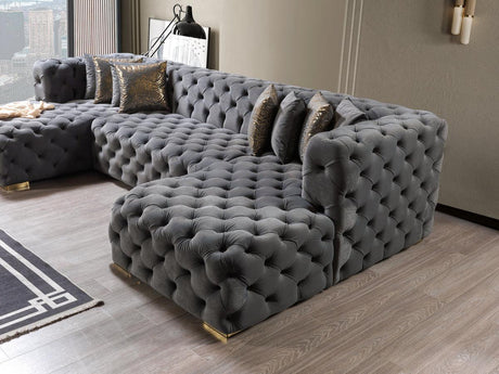 Seva Gray Velvet Double Chaise Sectional - Ella Furniture