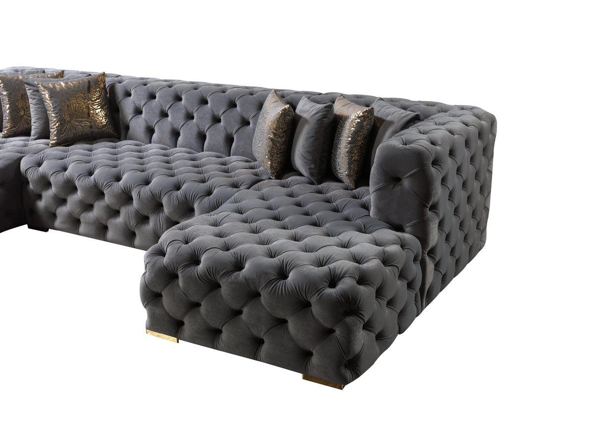 Seva Gray Velvet Double Chaise Sectional - Ella Furniture