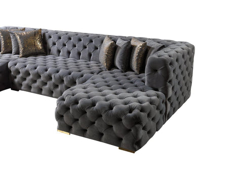 Seva Gray Velvet Double Chaise Sectional - Ella Furniture