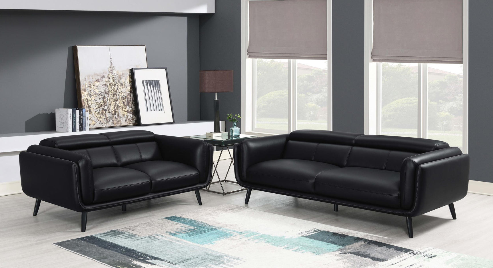 Shania Shania 2-piece Upholstered Low Back Sofa Set Black 509921-S2 - Ella Furniture