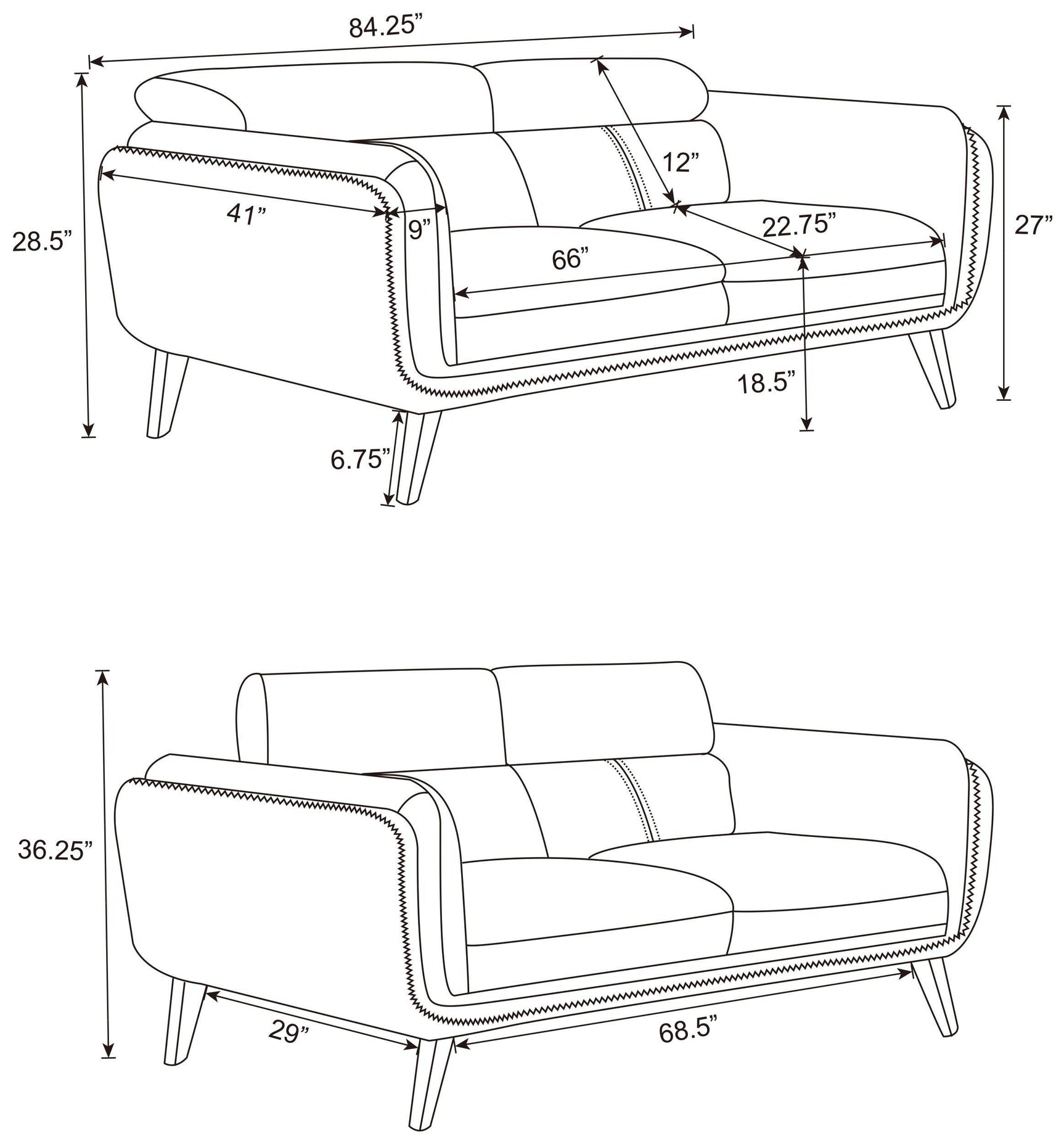 Shania Shania 2-piece Upholstered Low Back Sofa Set Black 509921-S2 - Ella Furniture